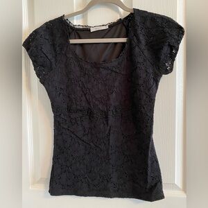 Ricki’s, black, small, embroidered fitted short sleeved top